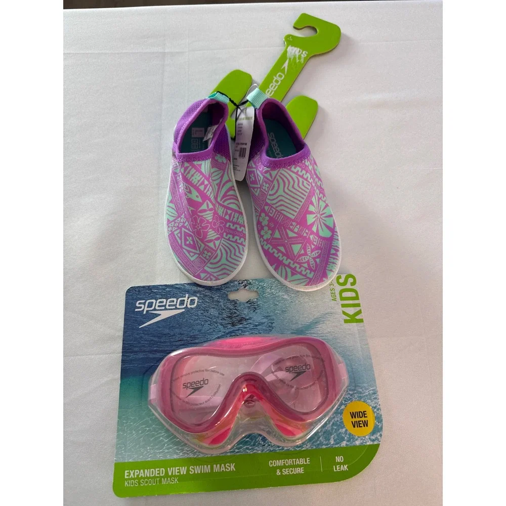 Speedo Kids Swim Mask & Surfwalker Water Shoes 9-10 Neon Violet Set